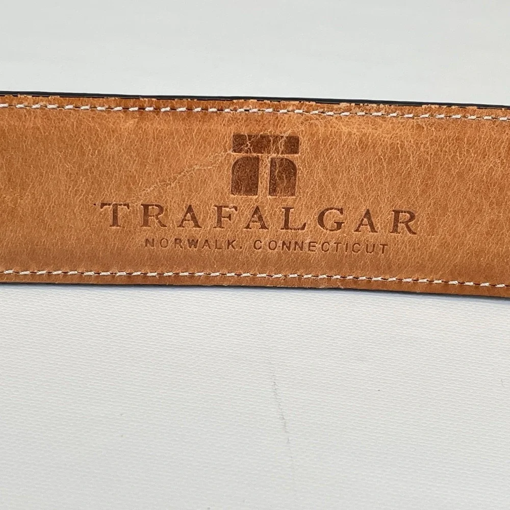 Trafalgar Cortina Leather Belt Mens Size 38 Black Dress Buckle - Made in USA